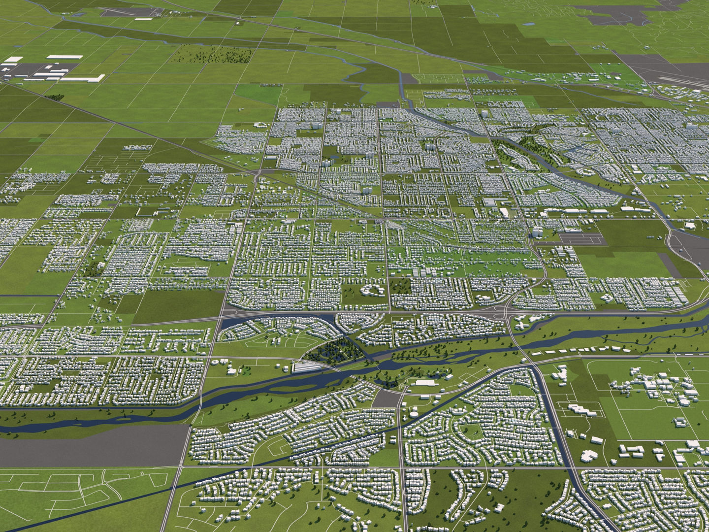 Bakersfield 50x50km City Map Model 3D model_9