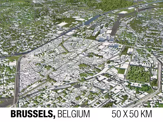 Brussels 50x50km City Map Model 3D model