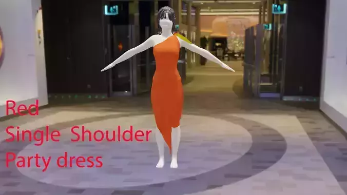 Red single shoulder cotton party dress