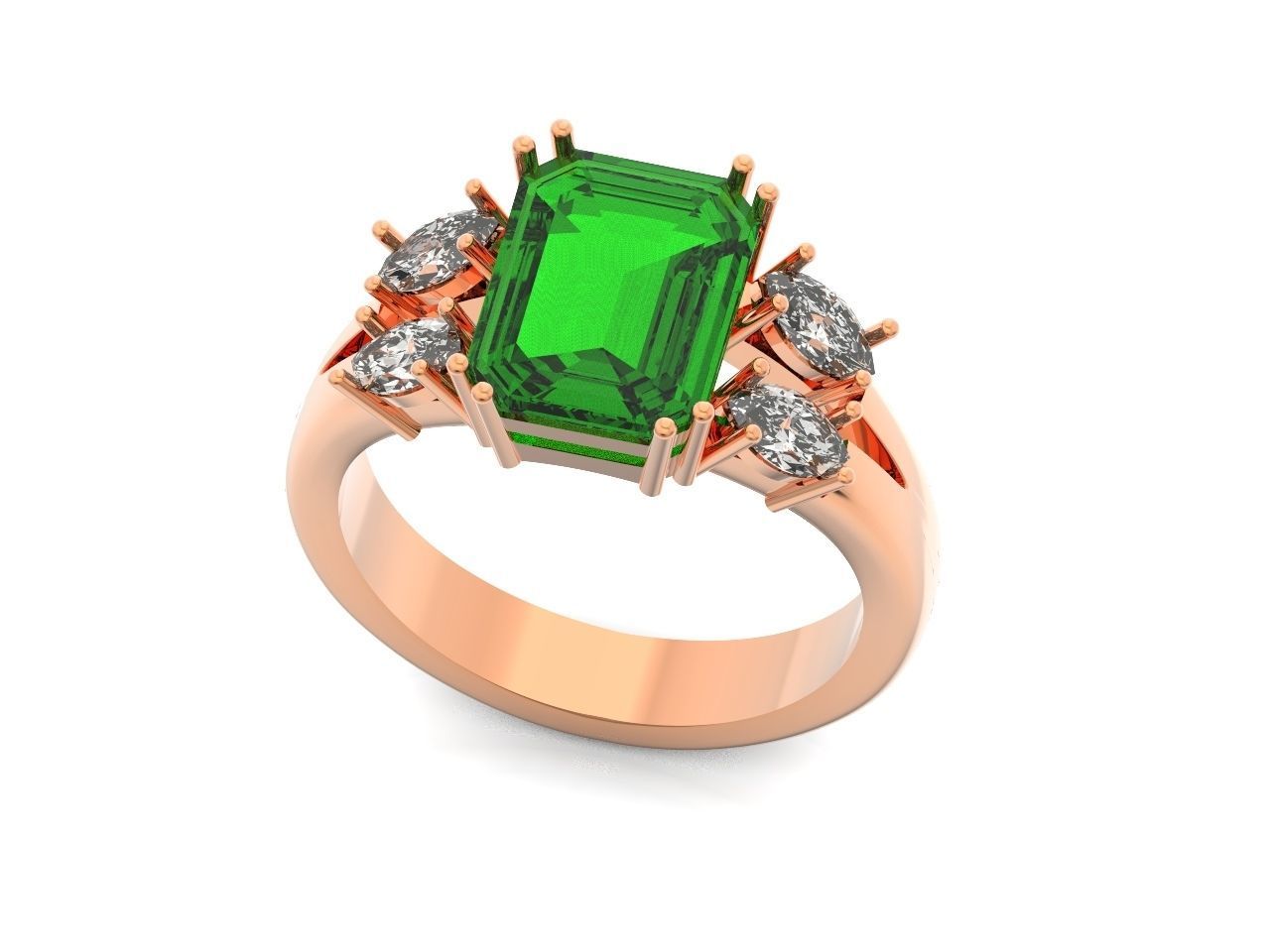 classic ring with emerald and marquise 571 3D print model_1