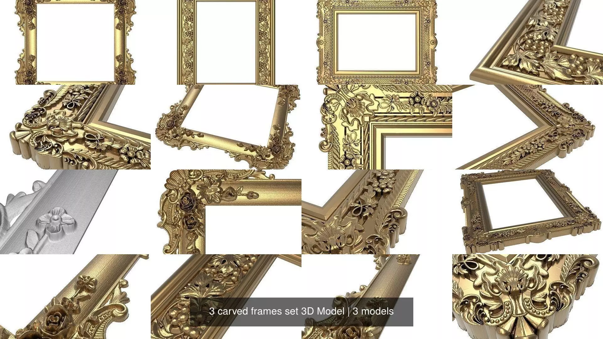 3 carved frames set 3D Model 3D Model Collection_0