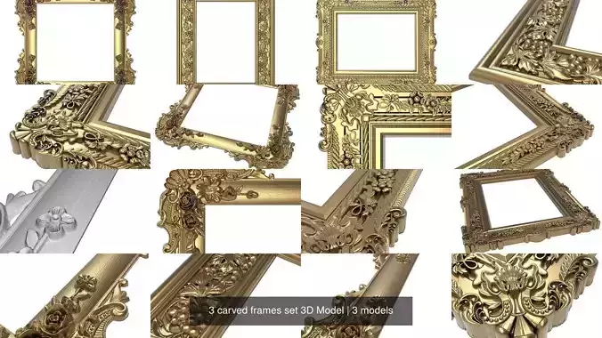 3 carved frames set 3D Model 3D Model Collection
