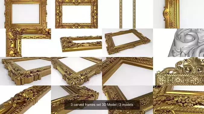3 carved frames set 3D Model 3D Model Collection