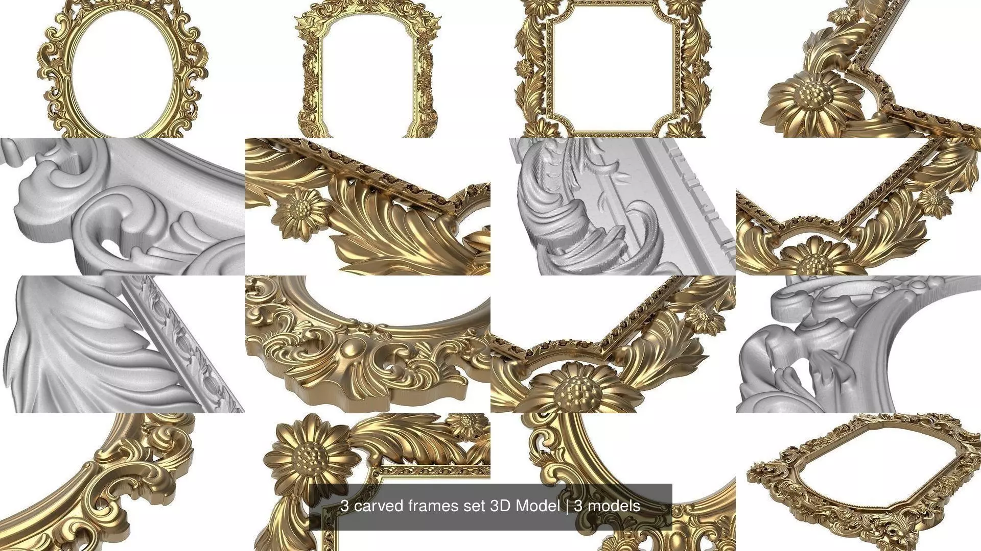 3 carved frames set 3D Model 3D Model Collection_0