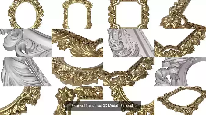3 carved frames set 3D Model 3D Model Collection