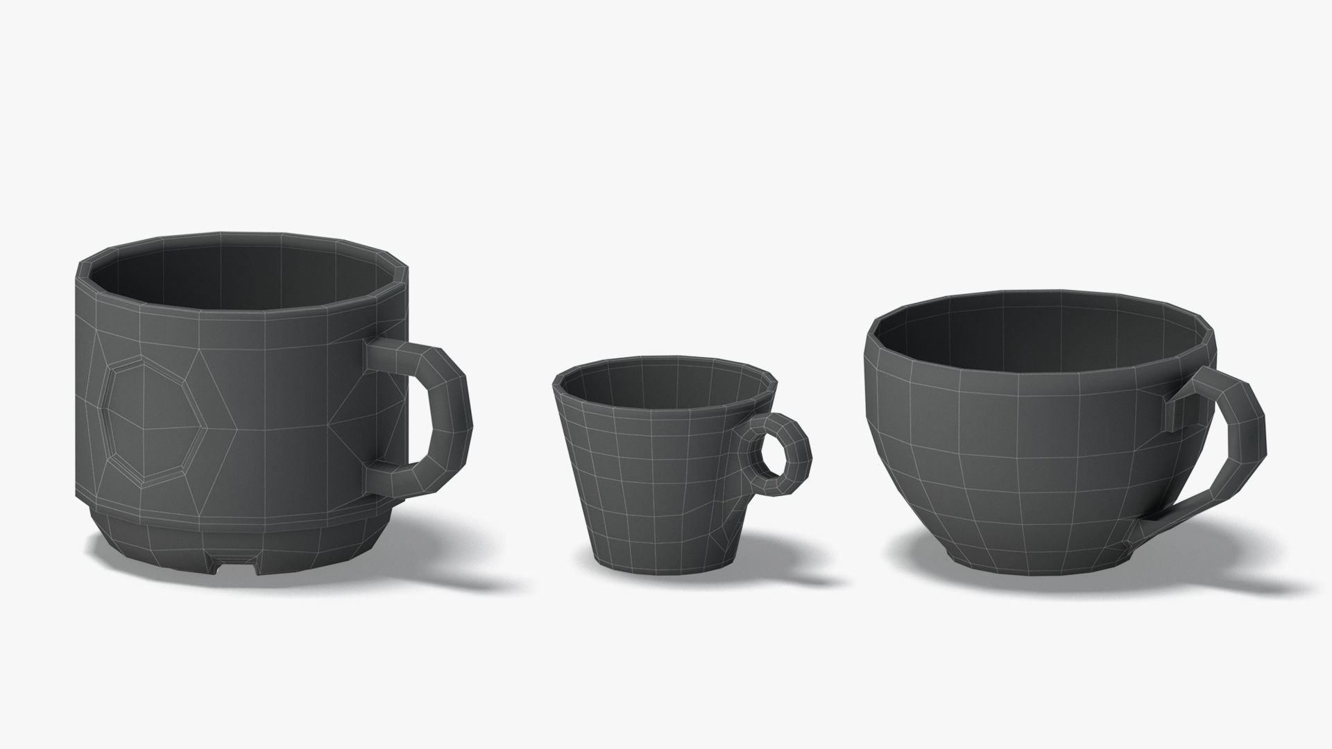18 Ceramic Mugs Shapes - white cups different forms and sizes Low-poly 3D model_6