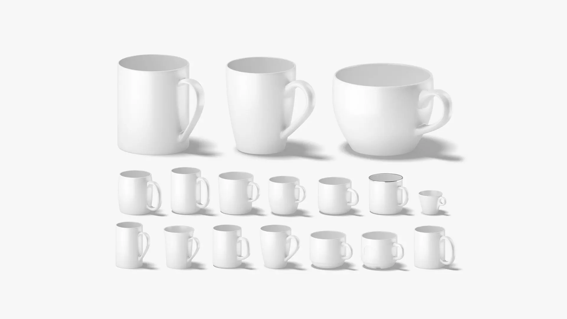 18 Ceramic Mugs Shapes - white cups different forms and sizes Low-poly 3D model_0