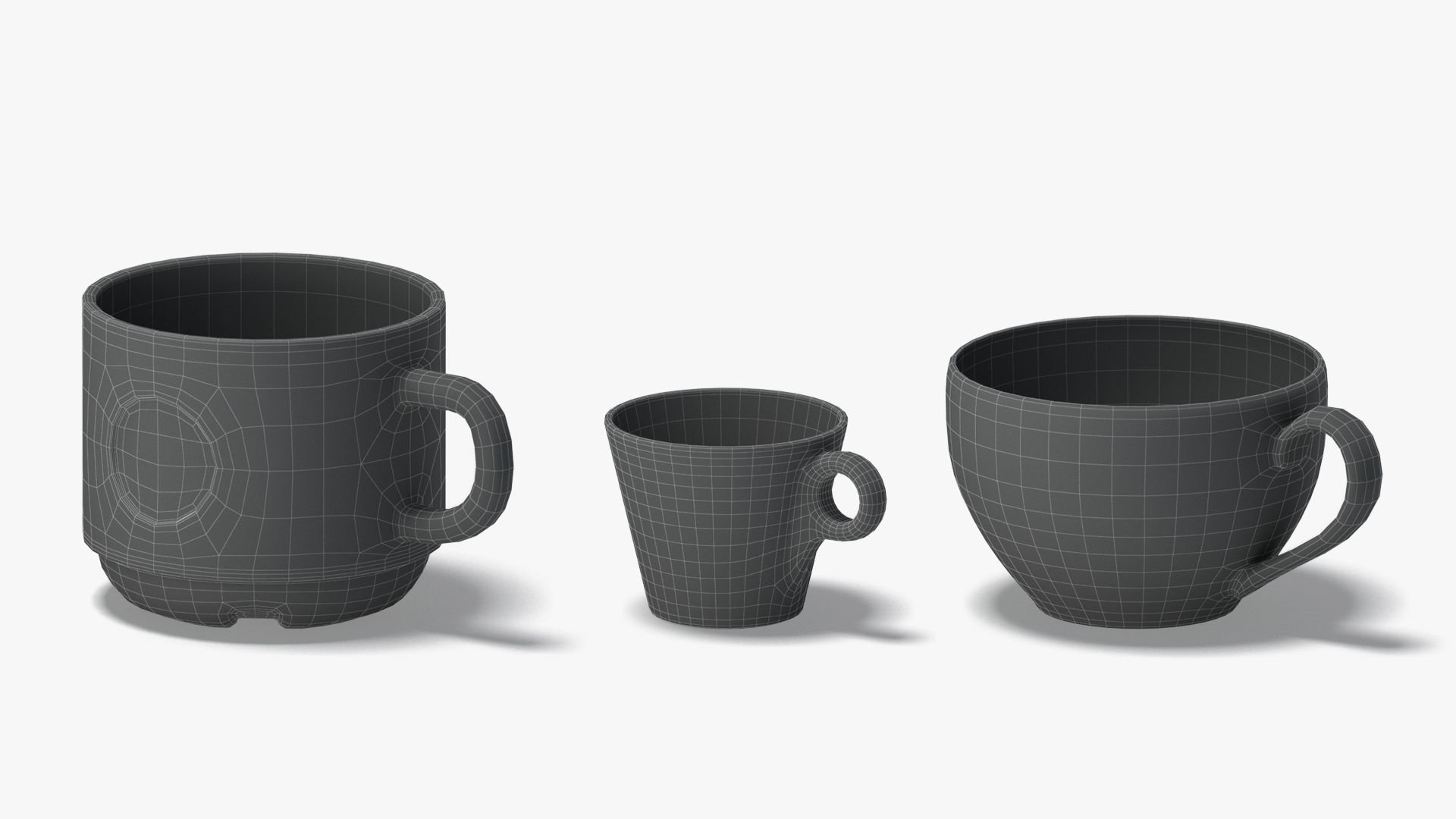 18 Ceramic Mugs Shapes - white cups different forms and sizes Low-poly 3D model_7