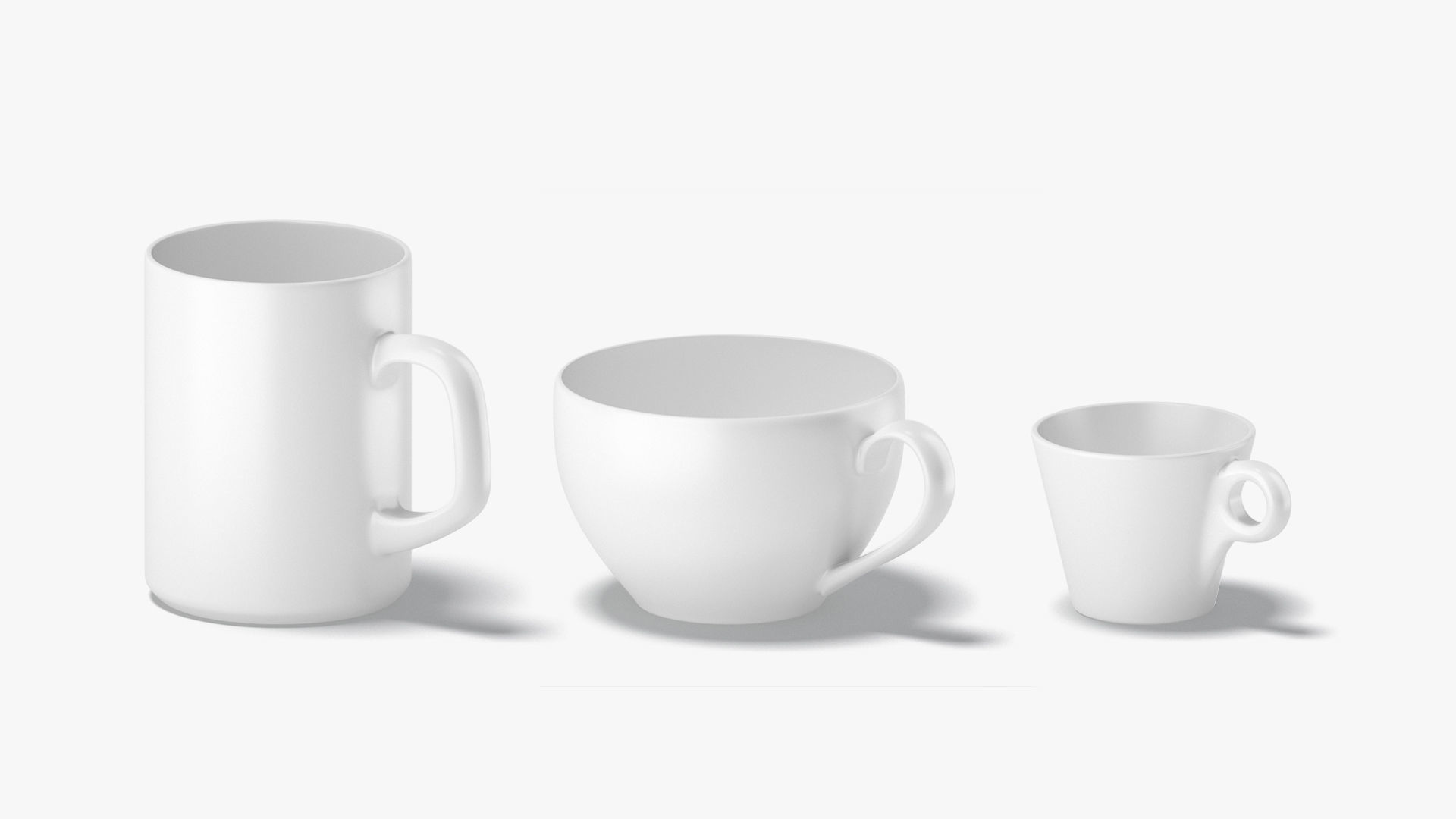 18 Ceramic Mugs Shapes - white cups different forms and sizes Low-poly 3D model_3