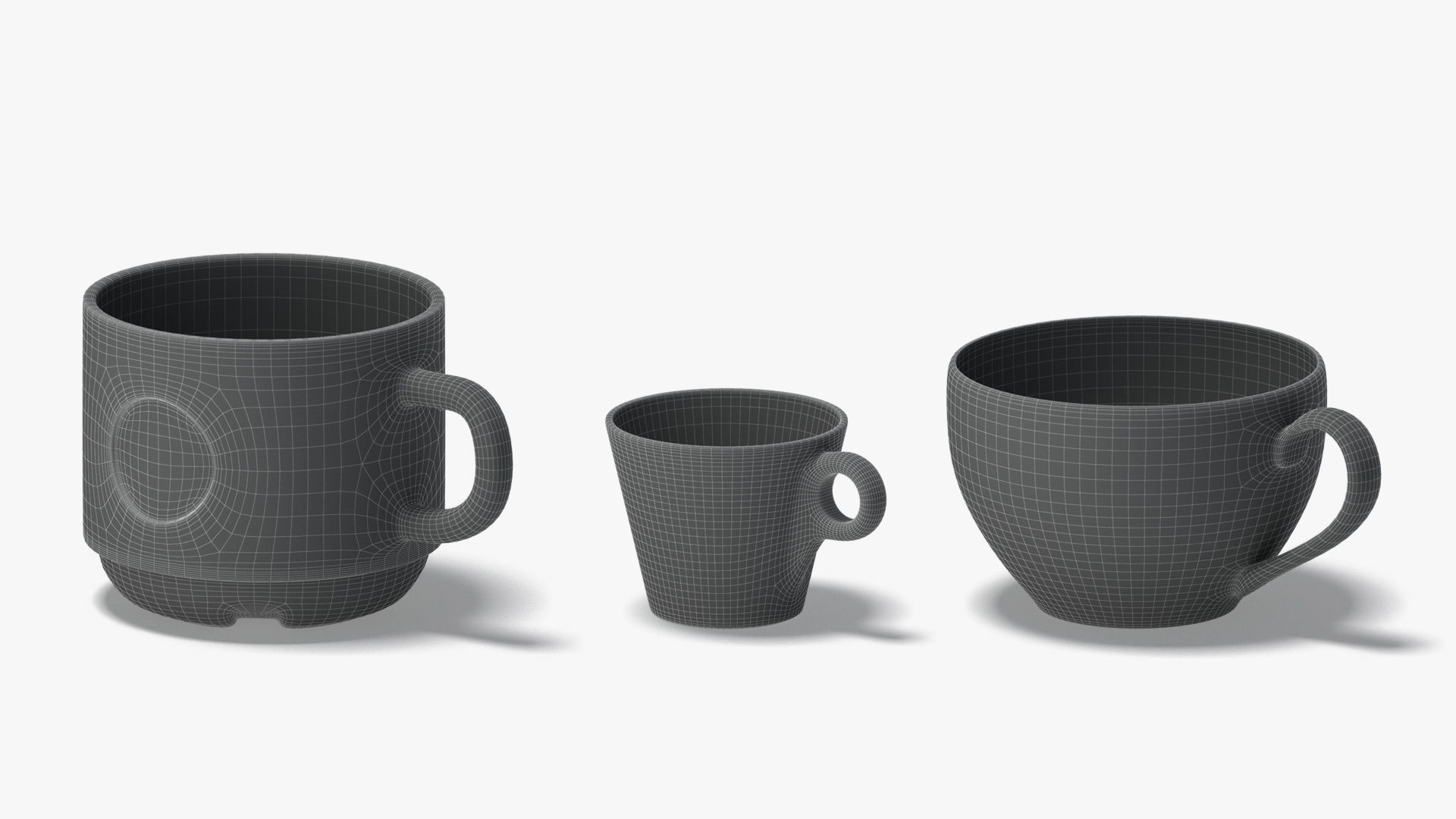 18 Ceramic Mugs Shapes - white cups different forms and sizes Low-poly 3D model_8