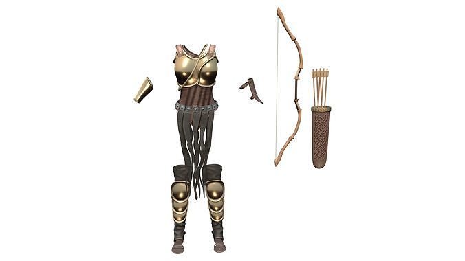 Amazon Warrior Woman Full Costume Outfit Low-poly 3D model