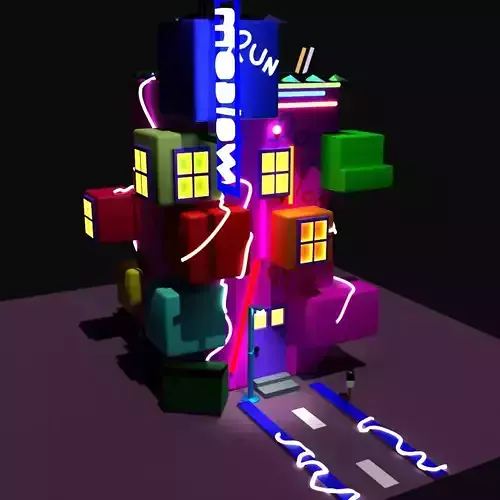 low poly cyberpunk style building