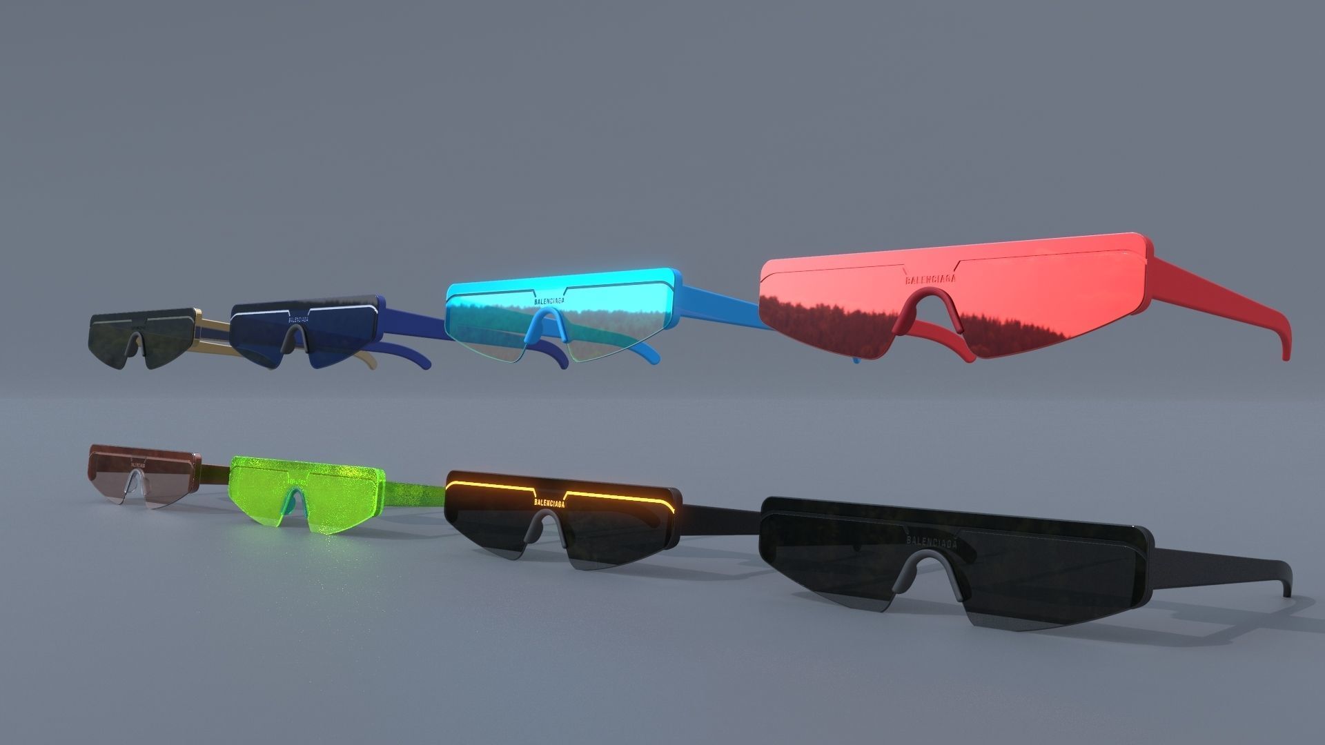 Balenciaga ski rectangle sun glasses 3D model_13