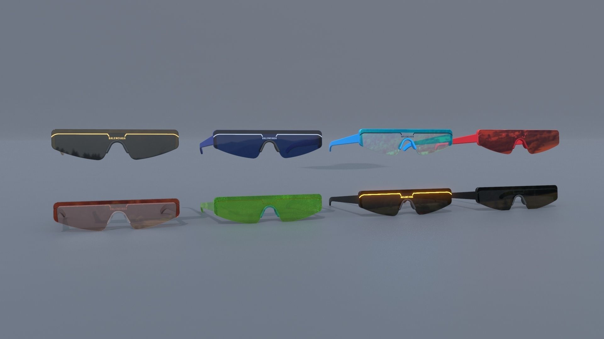 Balenciaga ski rectangle sun glasses 3D model_14