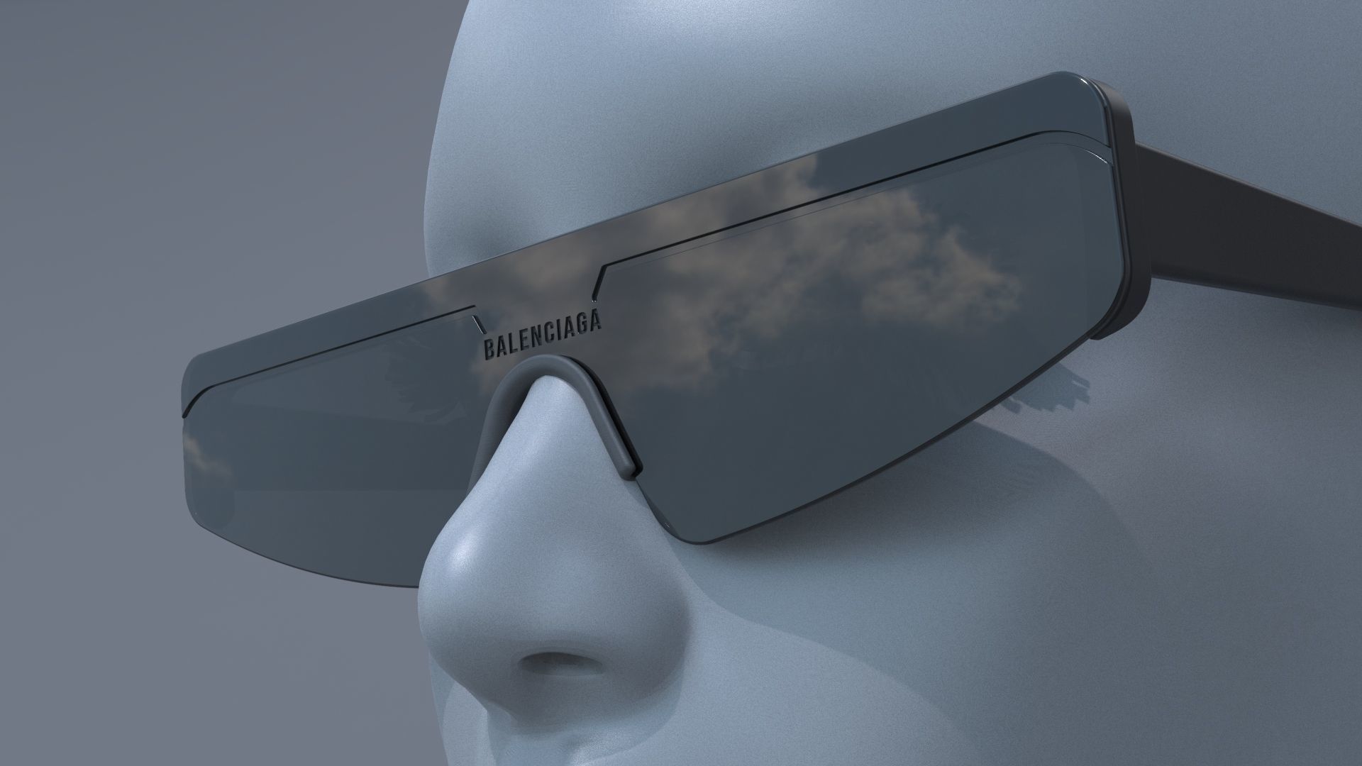 Balenciaga ski rectangle sun glasses 3D model_1