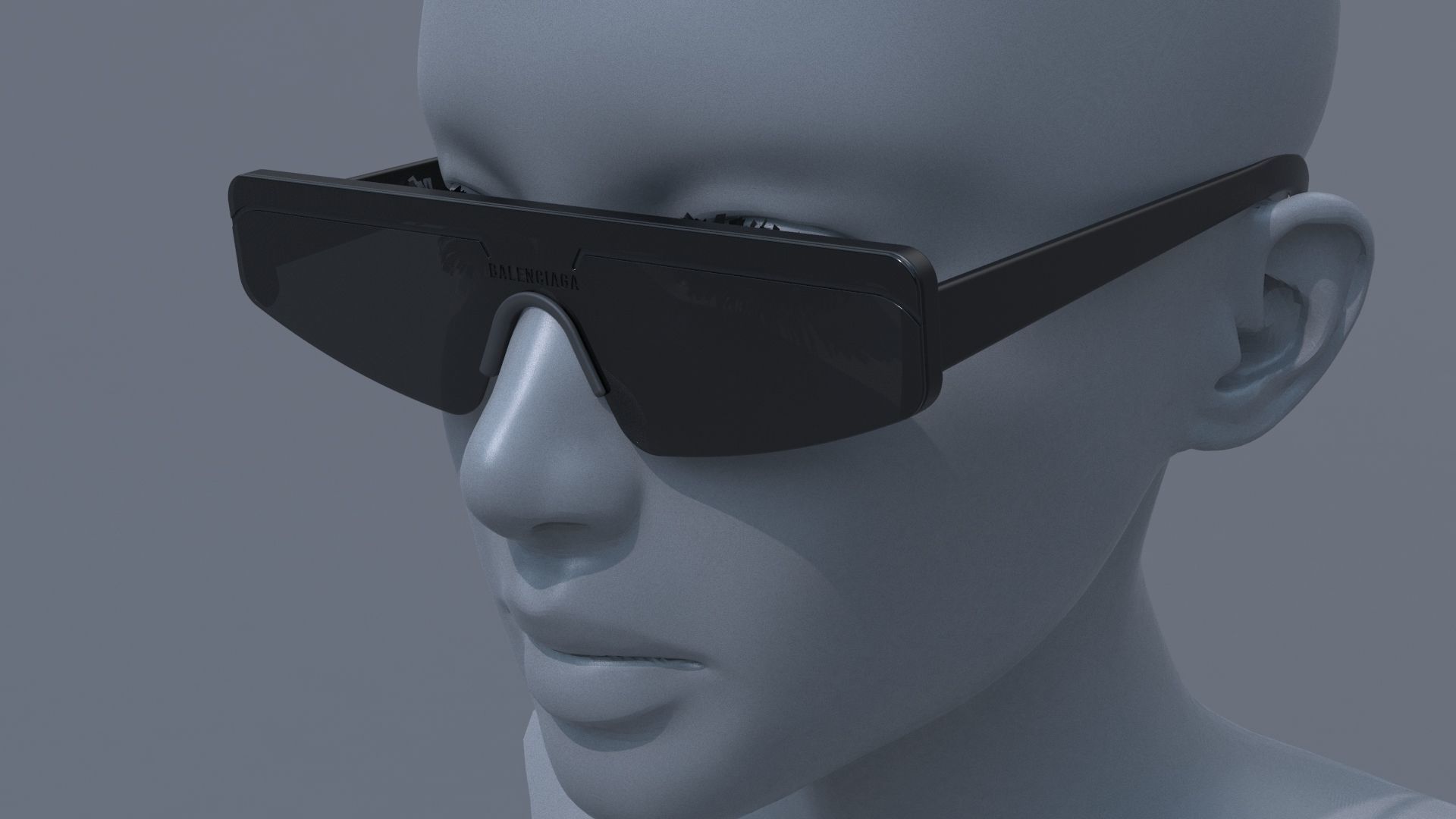 Balenciaga ski rectangle sun glasses 3D model_6