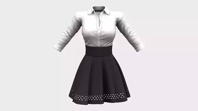 Korean Style White Shirt Ruffled Mini Black Skirt Formal Outfit