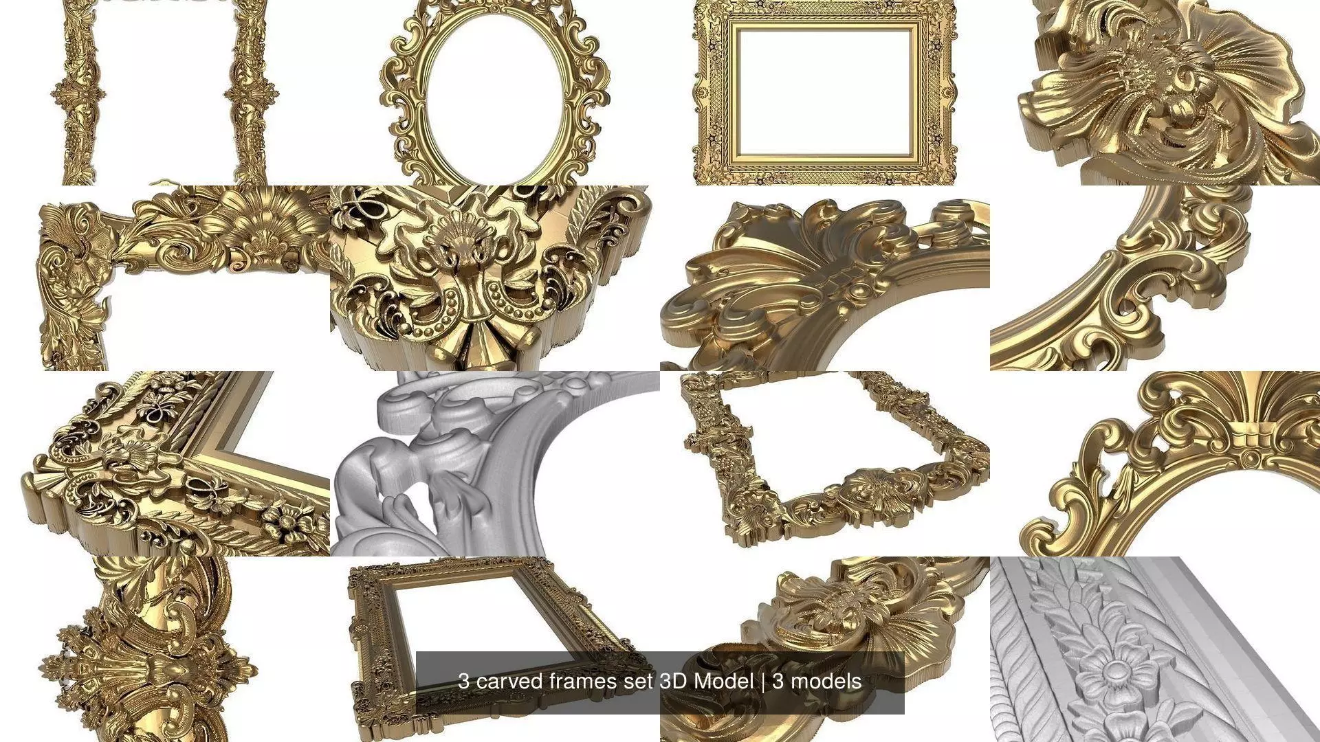 3 carved frames set 3D Model 3D Model Collection_0