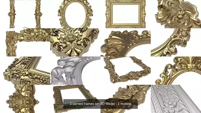 3 carved frames set 3D Model 3D Model Collection