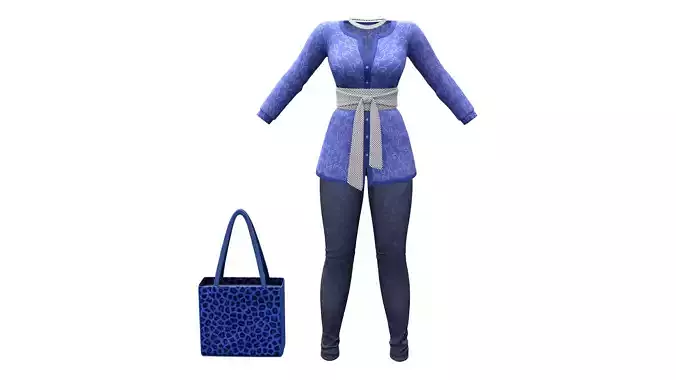 Blue Tone Top Necklace Jeans Bag Outfit