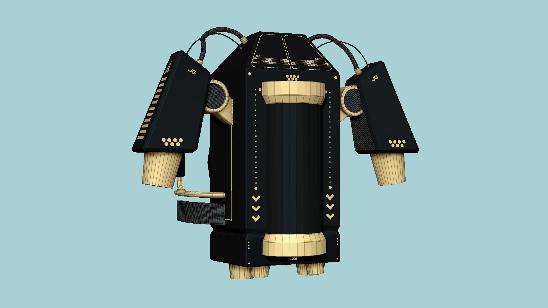 Jetpack G02 Black Golden - SciFi Character Design Low-poly 3D model_6