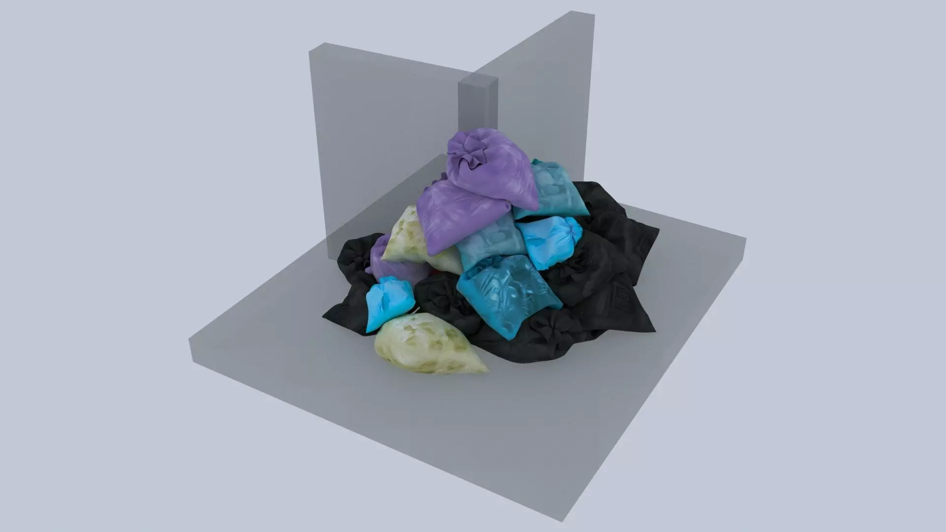 Small Garbage bags pile in street corner 3D model