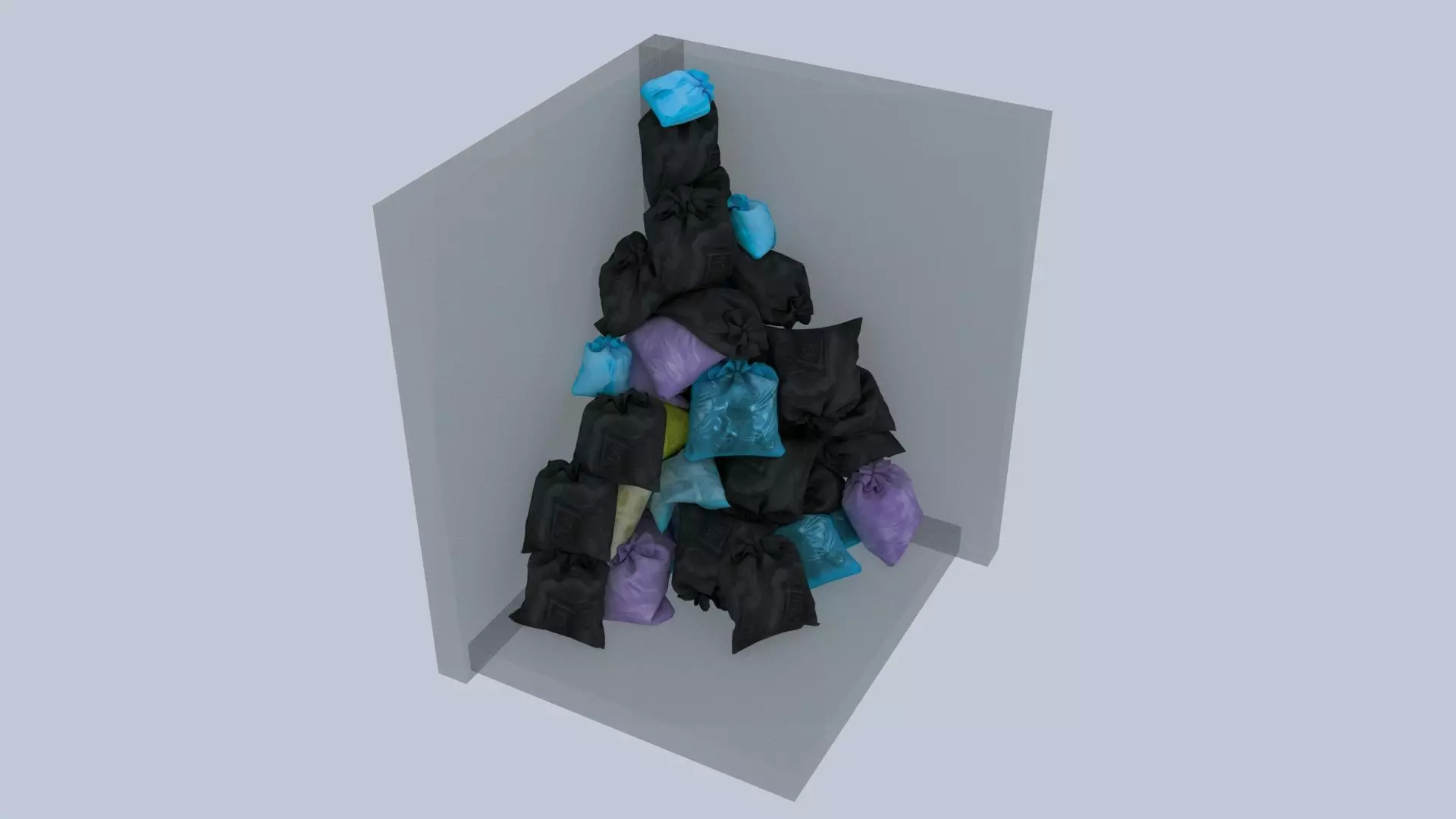 Big Garbage Bags Pile in Interior Street Corner 3D model