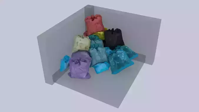 Small Garbage bags pile in interior street corner