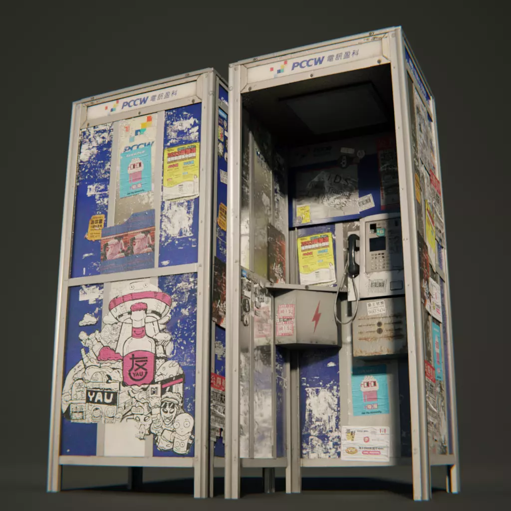 Old Hong Kong Telephone Booth Low-poly 3D model