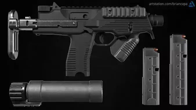 Brugger and Thomet MP9 Expansion Pack Low-poly 3D model