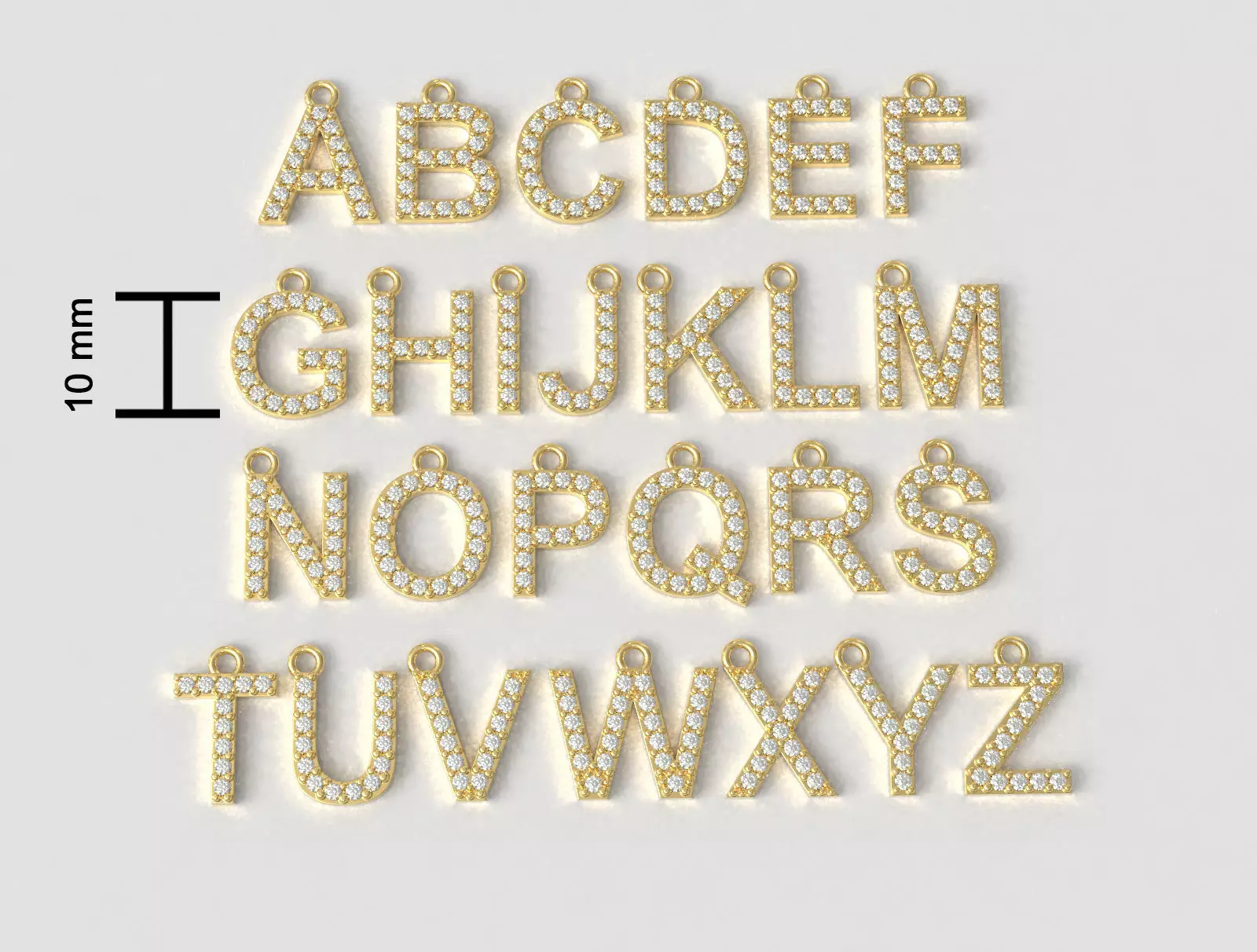 Diamond Alphabet Pendants - 10mm 3D print model_0