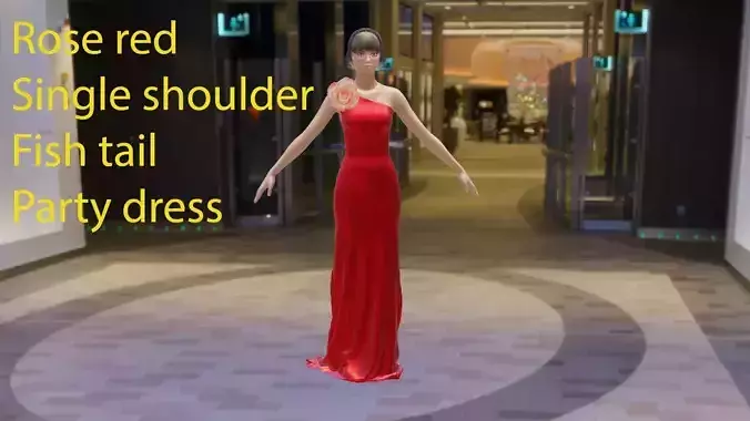 Colorful rose and fishtail red one shoulder silk party dress