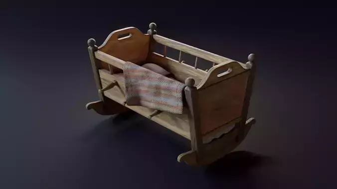 Old Baby Cradle Low-poly 3D model