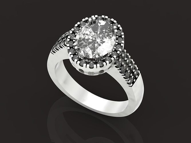 classic ring with pave diamond oval 576  3D print model