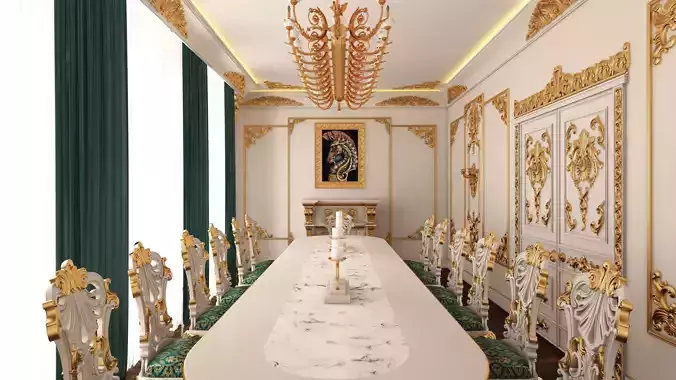 Classic Dinning Room 01 White and Gold