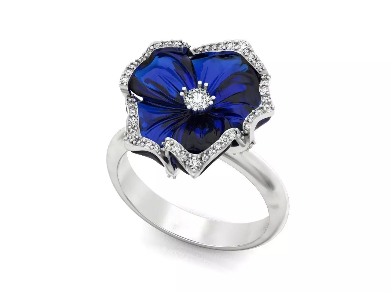 flower-shaped ring with blue big stone 579 3D print model
