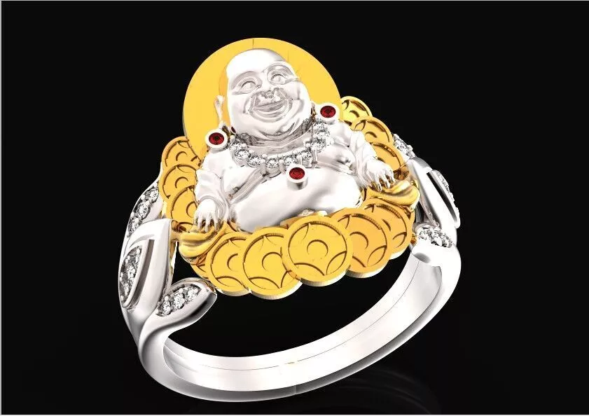 lucky smiling buddha ring with coins 739 3D print model