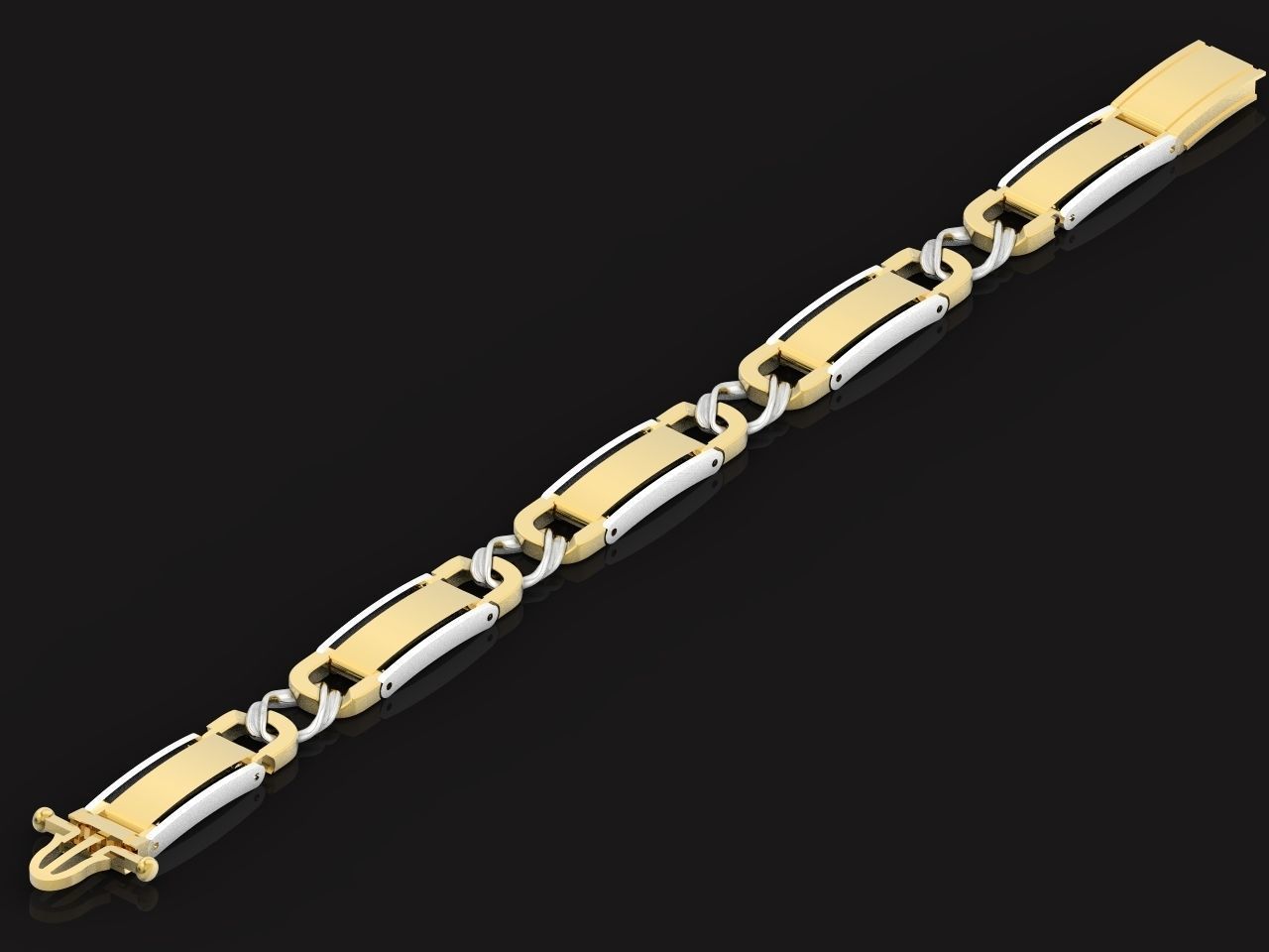 classic two-metal  wide bracelet with lock  unisex 587 3D print model_20