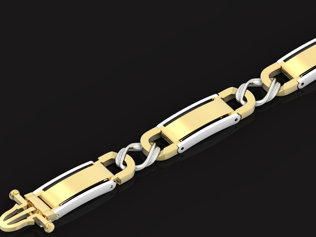 classic two-metal  wide bracelet with lock  unisex 587 3D print model_28