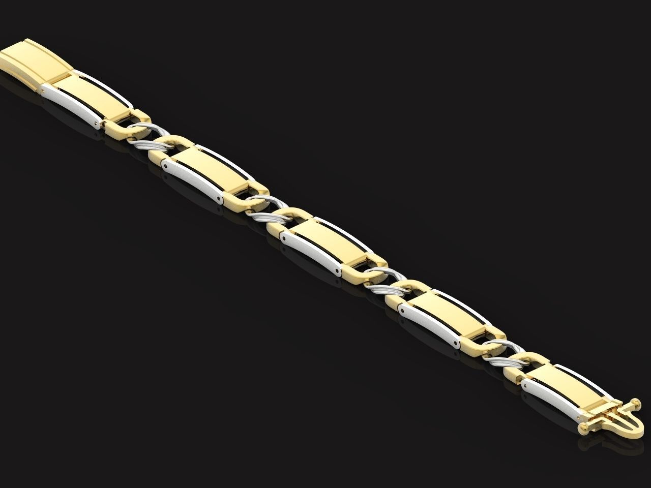 classic two-metal  wide bracelet with lock  unisex 587 3D print model_1