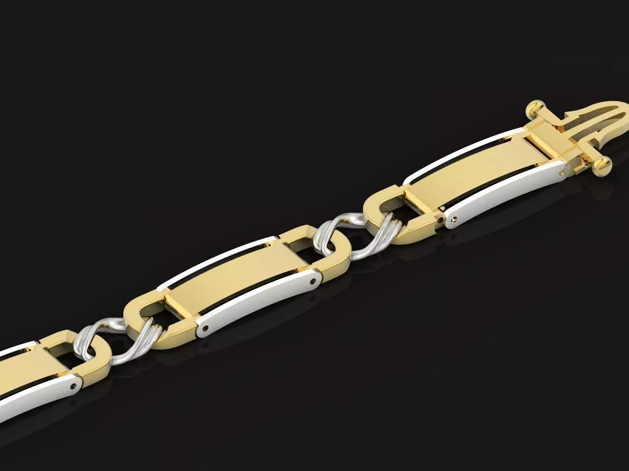 classic two-metal  wide bracelet with lock  unisex 587 3D print model_0