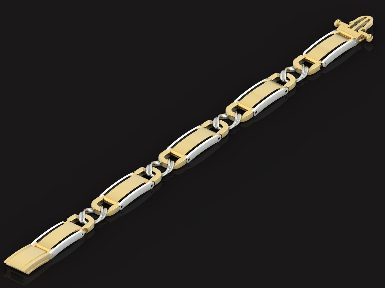 classic two-metal  wide bracelet with lock  unisex 587 3D print model_2