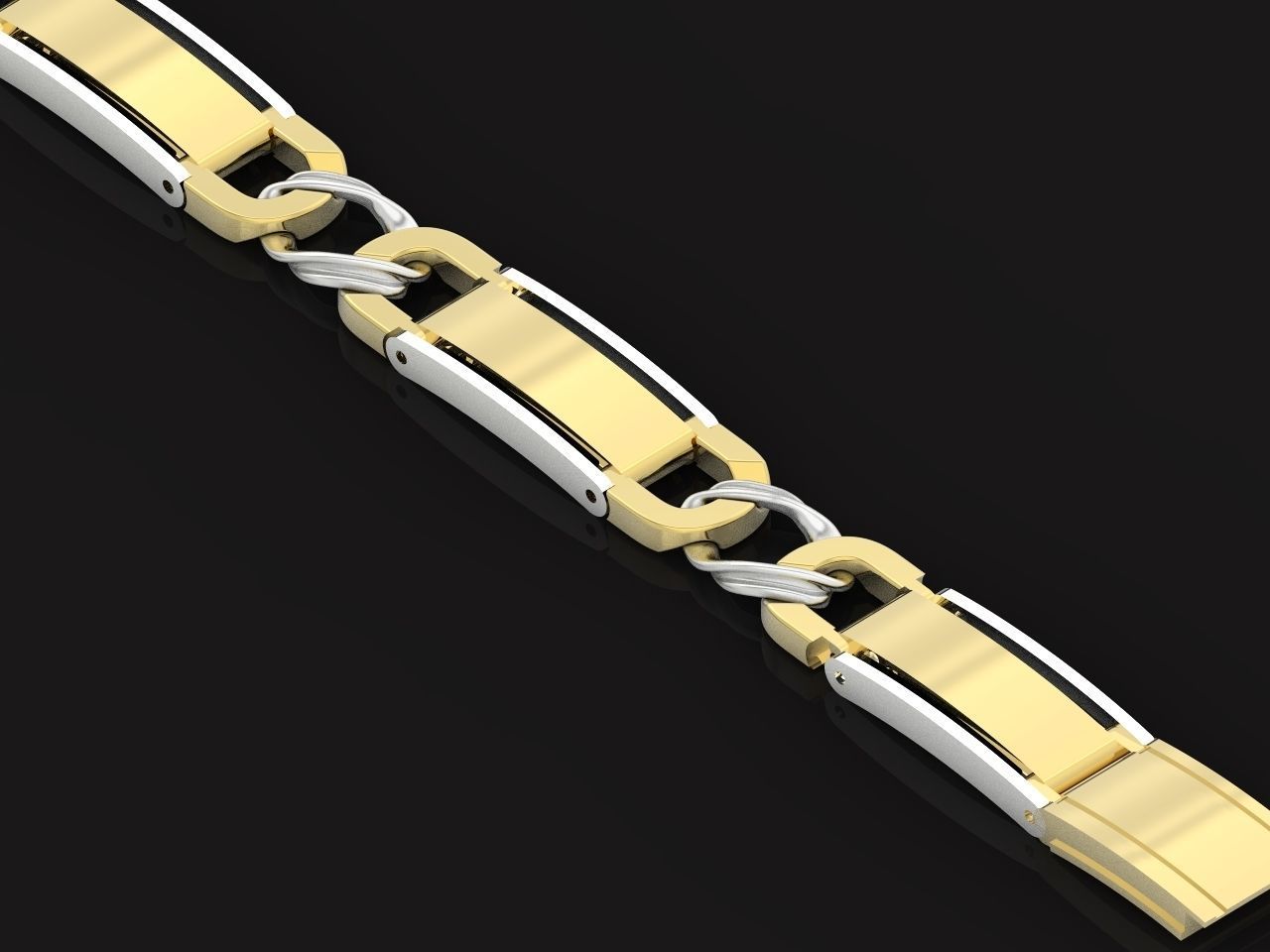 classic two-metal  wide bracelet with lock  unisex 587 3D print model_29