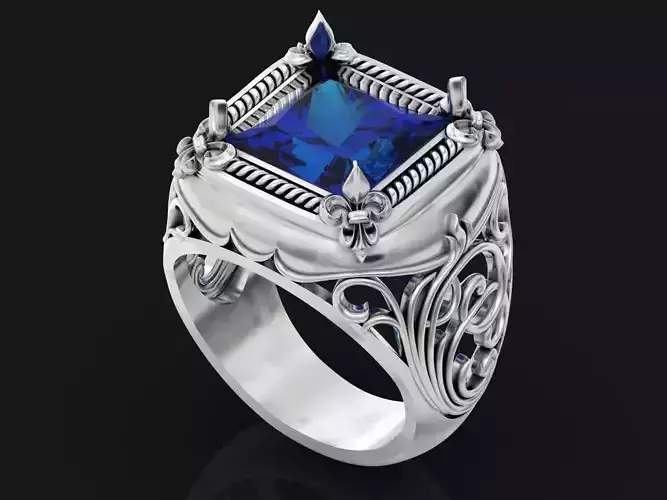 wide ring with patterns swirls of curves stone  square 588