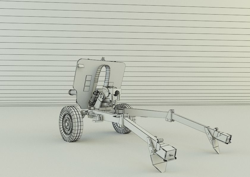 Howitzer 105mm cannon gun low poly Low-poly 3D model_14