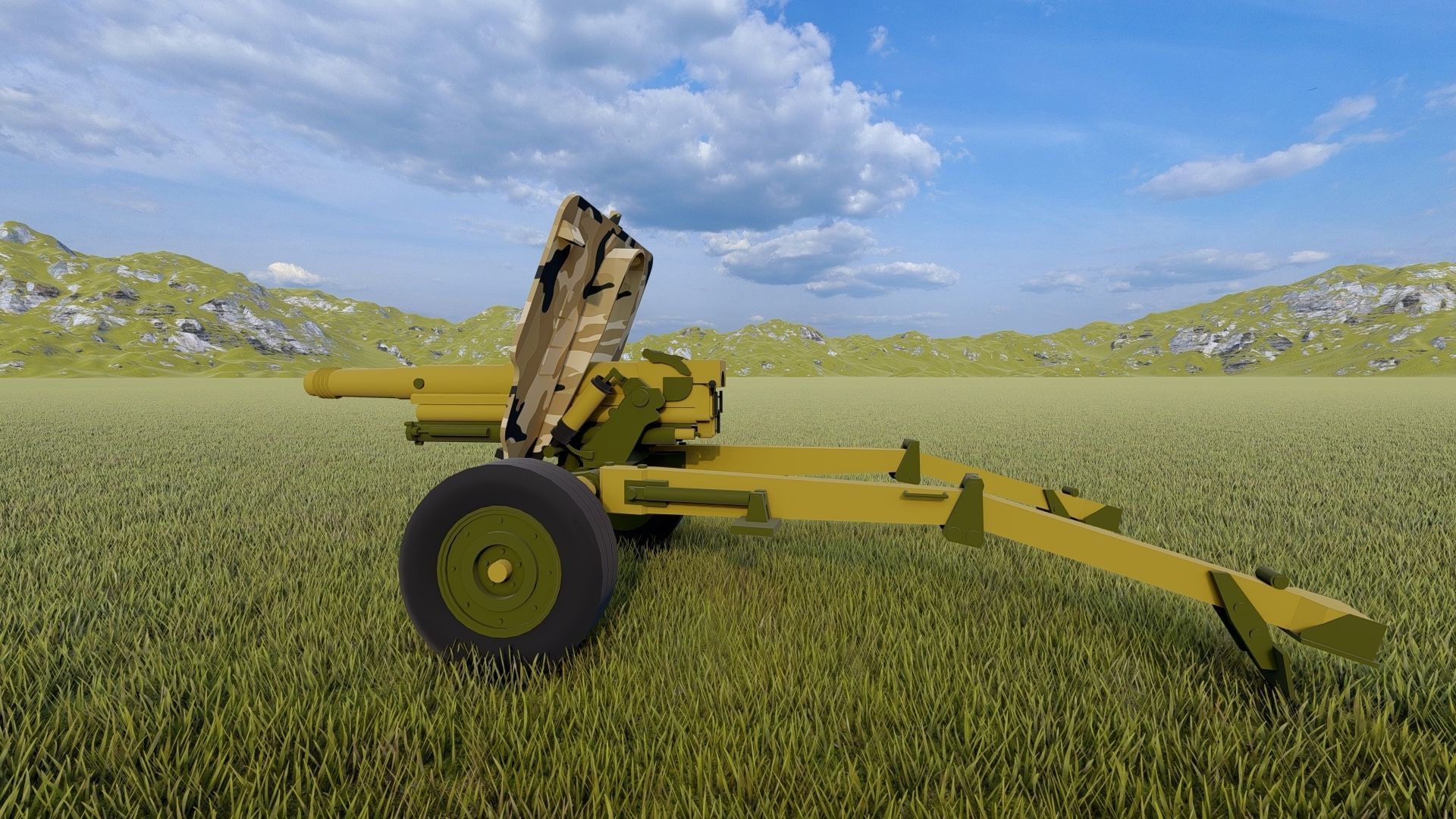 Howitzer 105mm cannon gun low poly Low-poly 3D model_1