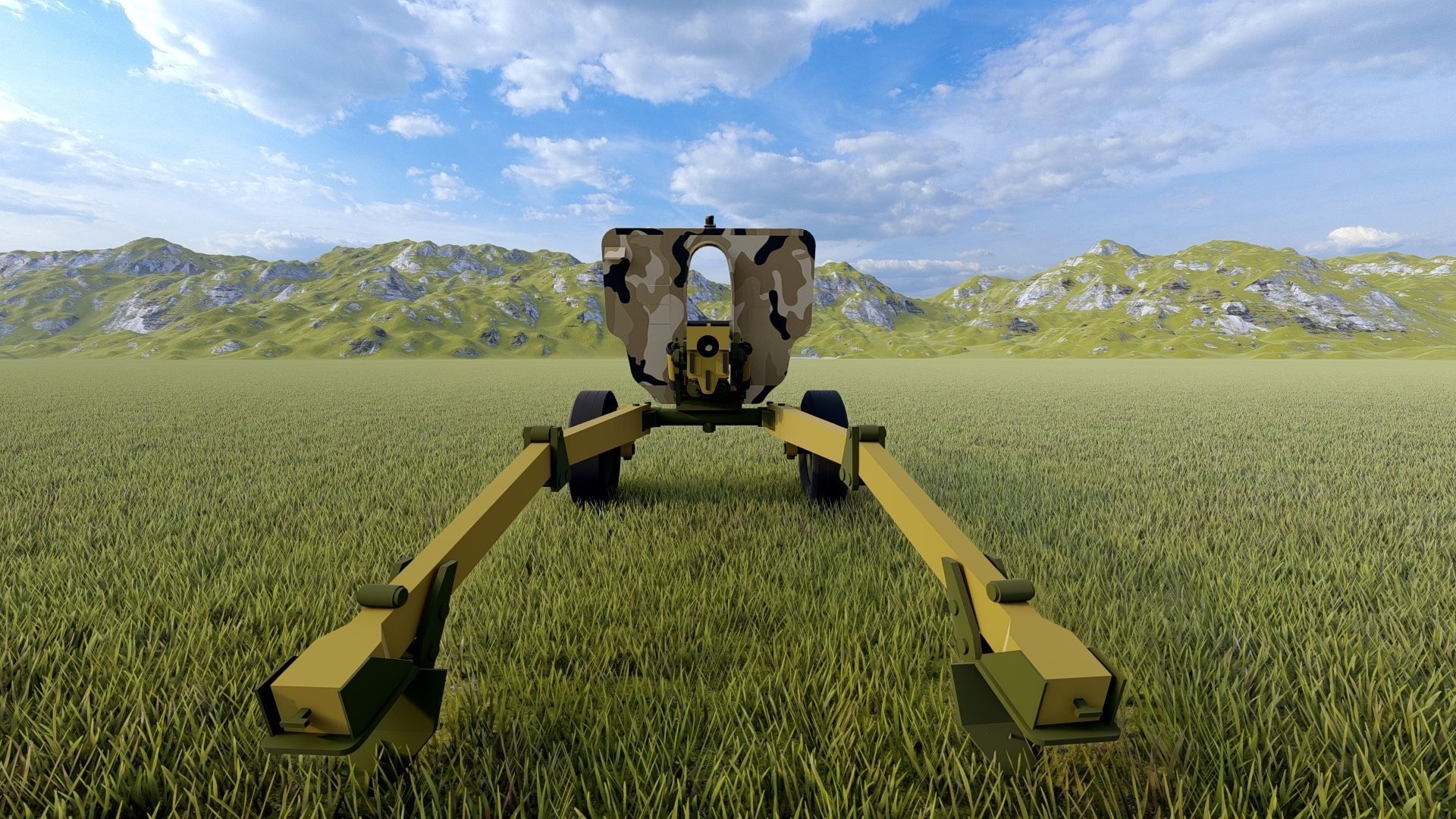 Howitzer 105mm cannon gun low poly Low-poly 3D model_3