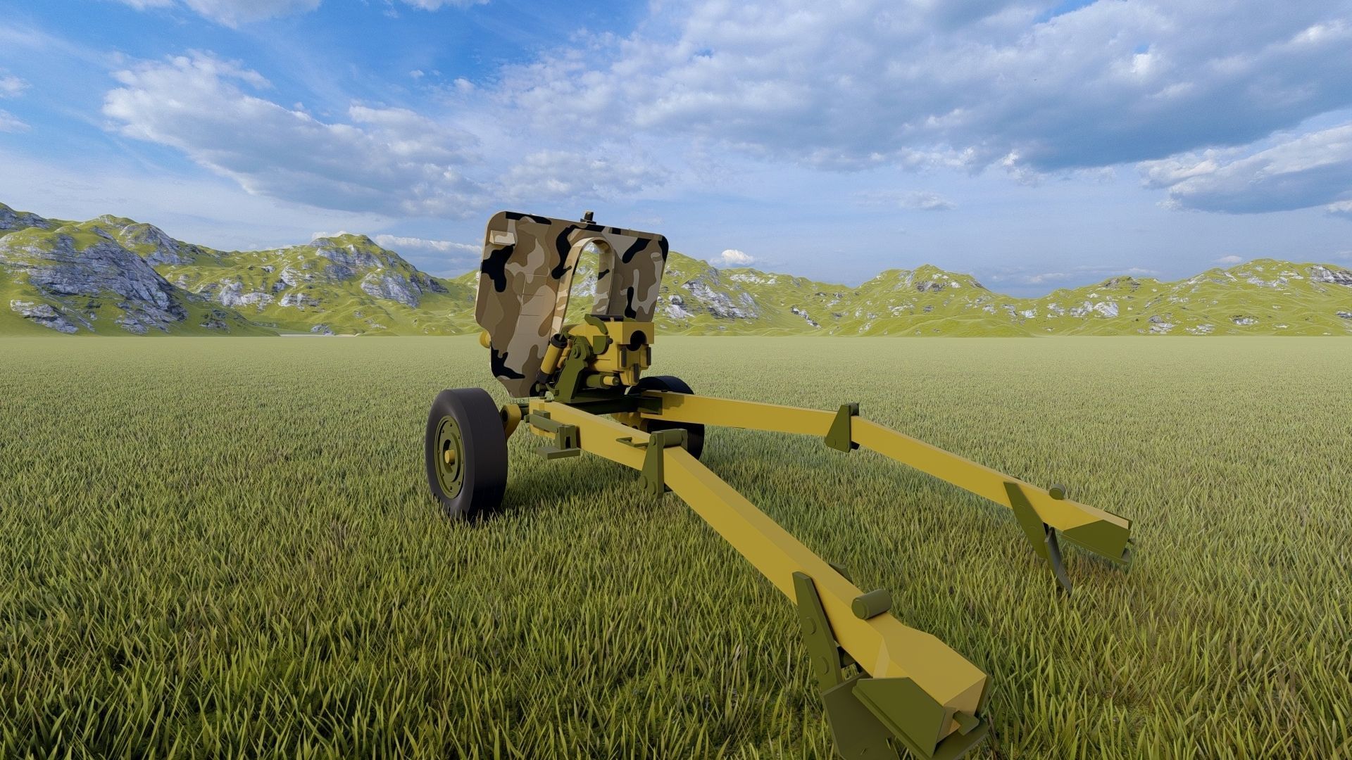 Howitzer 105mm cannon gun low poly Low-poly 3D model_2