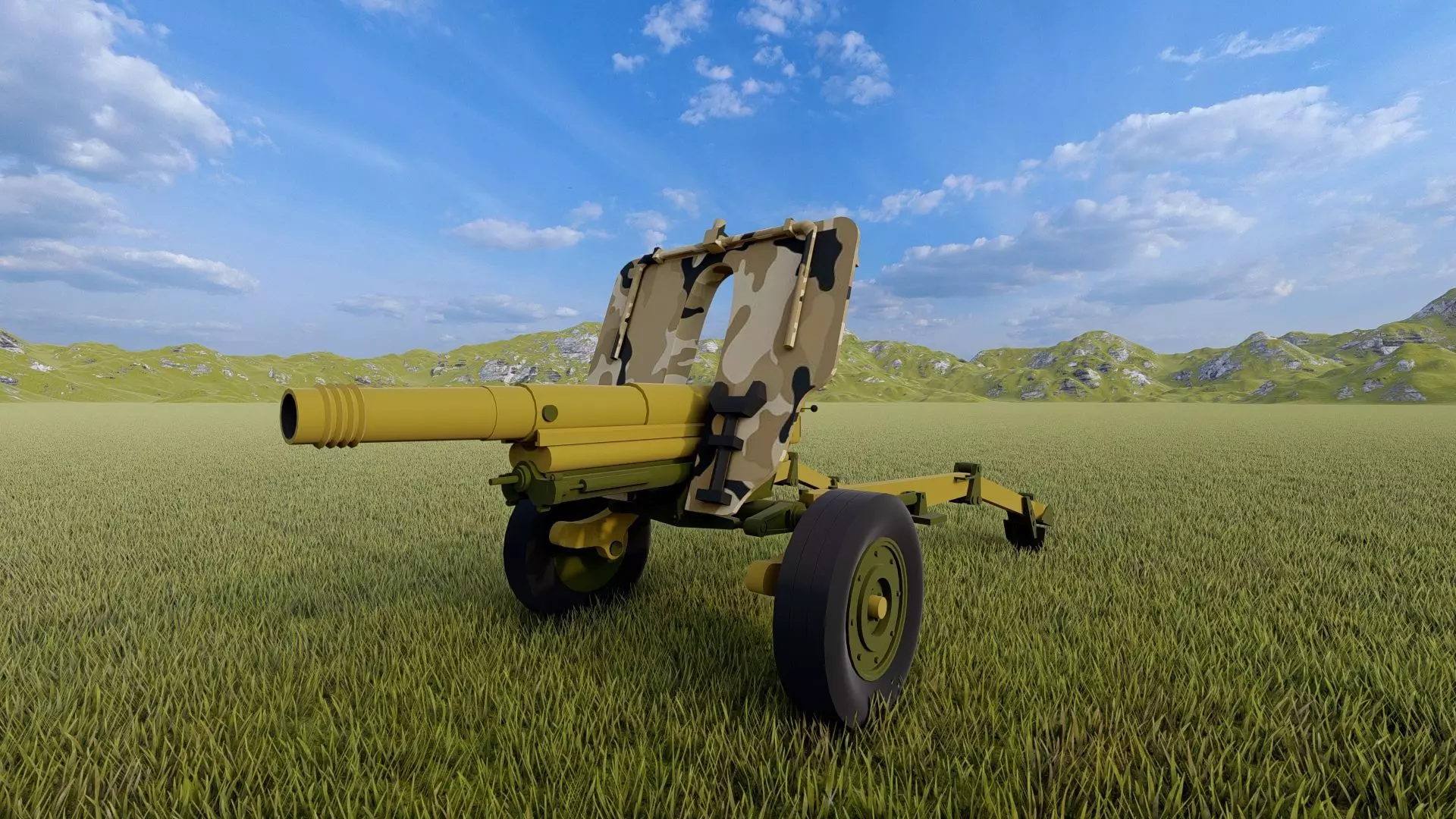 Howitzer 105mm cannon gun low poly Low-poly 3D model_0