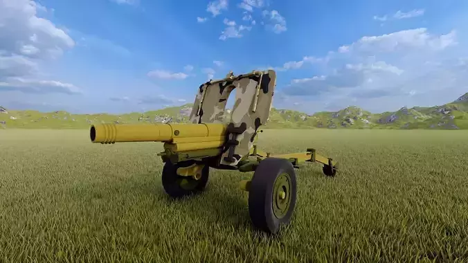 Howitzer 105mm cannon gun low poly